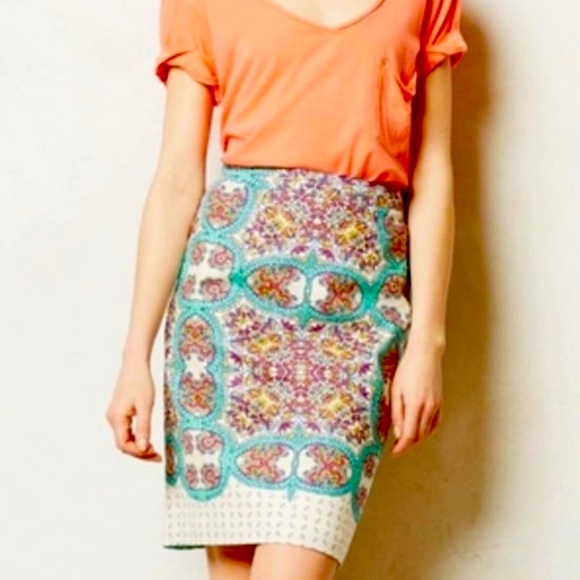 ANTHRO x MAEVE Paisley and Floral Pencil linen blend Skirt, 8! - Picture 1 of 5